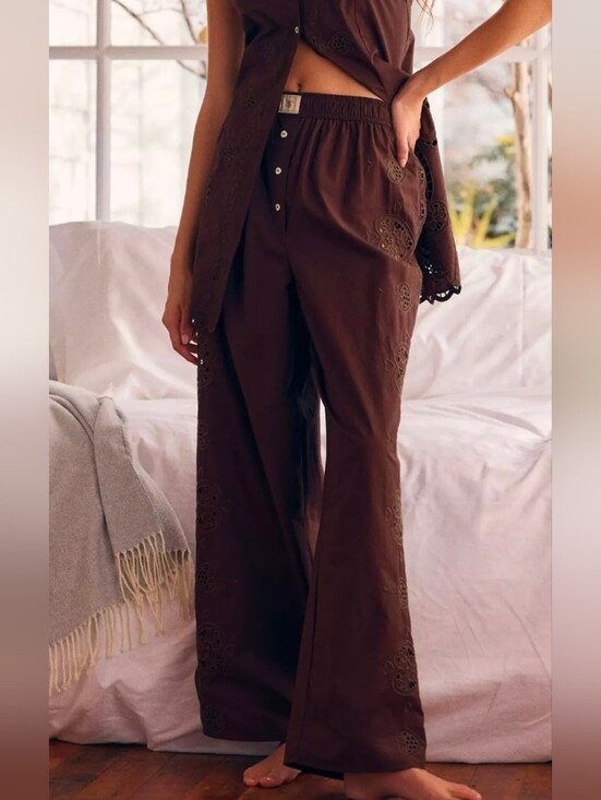 Anthropologie Pants - Anthropologie LyreBird Brown Embroidered Eyelet Boxer Pants